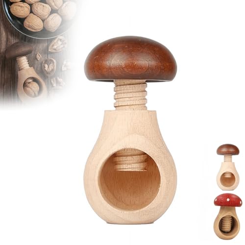 Schiaccianoci in legno a forma di fungo – meccanismo a vite palmare – design decorativo a fungo facile da usare, regalo di Natale e cucina (marrone)