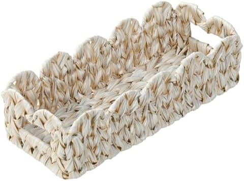 Scalloped Toilet Paper Storage Basket,Boho Small Bathroom Basket,Wicker Decor Baskets for Bathroom,Bedroom,Living Room,Coastal Bathroom Decor Accessories