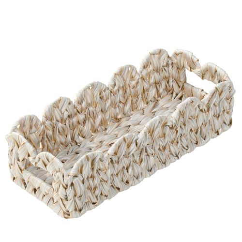 Coeusy Scalloped Toilet Paper Storage Basket,Boho Small Bathroom Basket,Wicker Decor Baskets for Bathroom,Bedroom,Living Room,Coastal Bathroom Decor Accessories