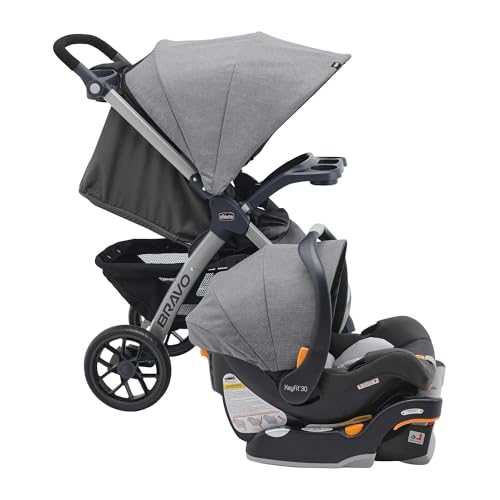 Image of Chicco Bravo 3-in-1 Trio Travel System, Bravo Quick-Fold Stroller with KeyFit 30 Infant Car Seat and Base, Car Seat and Stroller Combo | Parker