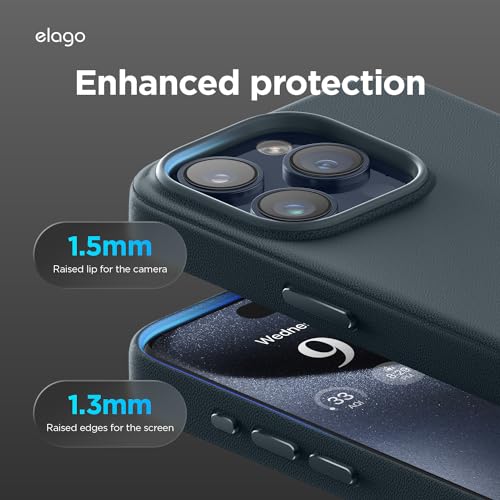 Image of elago Magnetic Leather Case Compatible with iPhone 15 Pro Max Case, Compatible with All MagSafe Accessories, 6.7 inch - Built-in Magnets, Vegan Leather, Shockproof, Water-Resistant [Jean Indigo]