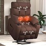 U-MAX Power Lift Recliner for Elderly, Electric Lift Chair with Heated Vibration Massage,Heavy Duty Electric Recliner with Side Pockets, USB Charge Port & Cup Holders, Brown