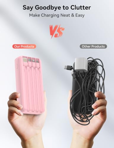 Nusyddy Portable Charger 20000mAh with 4 Built-in Cables & 6 Outputs Pink - image 5