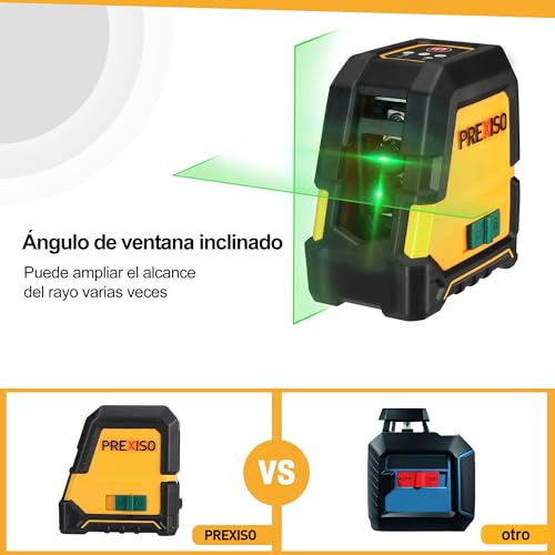PREXISO Nivel Láser Cruzado, Vertical/Horizontal de Doble Línea, 3 Modos, Impermeable, Nivelación automática de ± 4 °, Professional láser, Soporte Magnético, verde