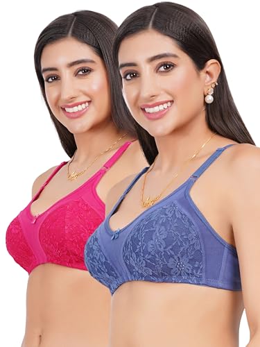 Image of Lace Non Padded Bra in B, C and D Cup for Women - Made of Pure Cotton Full Coverage Over Size Non Wired Pushup Soft Cup for T-Shirt Saree Dress Sports Garment for Daily Use Everyday