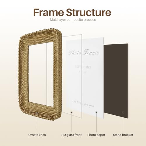 8x10 Picture Frame Gold, Vintage Gold Frames Rattan Textured Hand-Crafted Resin Photo Frame with Glass Front for Tabletop Display & Wall Display, Retro Design Home Decor