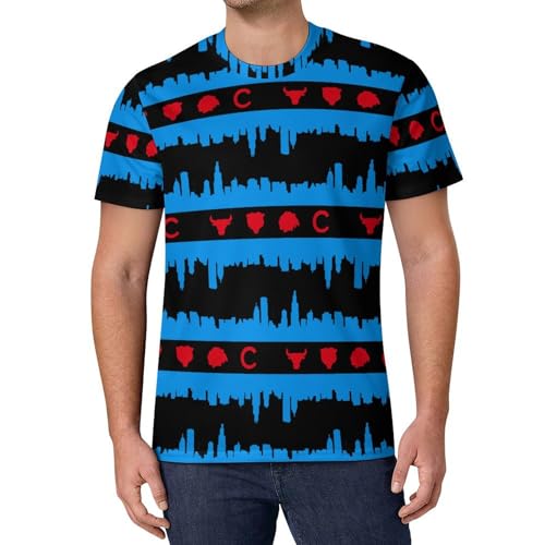 Chicago Flag Skyline T-Shirt Men’s Short Sleeve 6XL