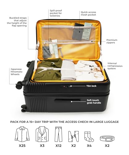 Image of MOKOBARA Access Trunk Luggage Expandable Trolley Bag-77cm(105L expands Upto 115L),Polycarbonate Hardshell,Flat-Top Opening,TSA Lock,8 Silent Wheels,for 15+ Day Trip,Black&Yellow(Money Moves Sunray)