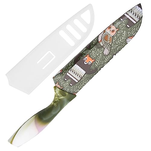 Image of YANCI Chef's Knife, High Carbon Stainless Steel Multicolored Kitchen Knife Nonstick Color Printed with Blade Guard, 6.8 Inch (Forest Green)