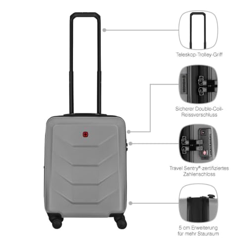 WENGER Prymo Carry-On Hartschalenkoffer, Handgepäck, Trolley, 36 (43) l, Sicherheitsschloss, Damen/Herren, Reisen Urlaub, Silber, 654115 – Ansicht 4