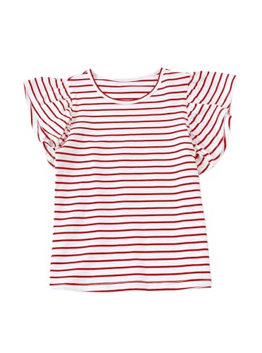 Image of Girls' Summer Shirts Cute Tops Ruffle Sleeve Crew Neck Casual Tees