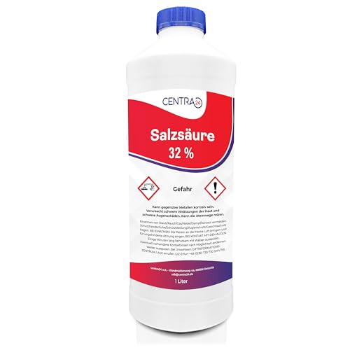 Centra24 Salzsäure 32% 1 Liter, Chlorwasserstoffsäure, Reinigung, Allzweckreiniger, Labor, Experiment, HCl