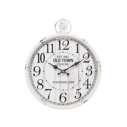 Menterry Retro Round Wall Clock. White Vintage Antique Style. Battery Operated Silent Wall Clocks for Farmhouse,Bathroom,Kitchen,Bedroom,Office, (11.8" H x 9.3" W)