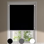 Maritown No Drill Blackout Roller Blinds Stick on Thermal Curtains Self Adhesive Easy Fit Blinds UV Protection for Windows Renter/Home Bedroom, Nursery, Kitchen, Bathroom (Black, 50W x 130H cm)