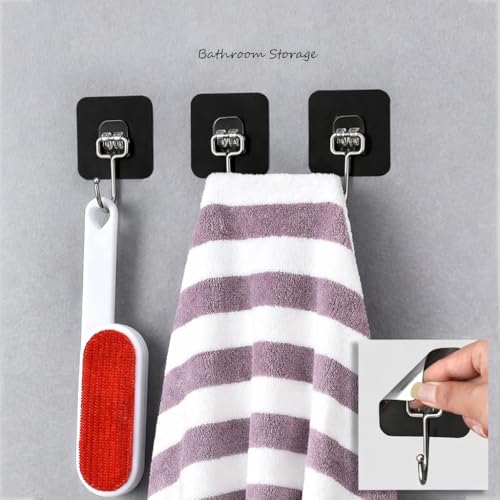 Image of 6 PCS Black Self Adhesive Wall Hooks Heavy Duty Sticky Wall Hanger Hooks Nail Free Waterproof Hooks for Bathroom Kitchen Home Office Towels Utensils Hanging Without Drilling Strong Hold