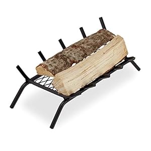 Relaxdays, Zwarte schoorsteenrooster, hoekig, staal, open haard & grillhaard, massief & robuust, vuurrooster met poten, hxbxd: 16x58x28 cm, 16 x 58 x 28 cm