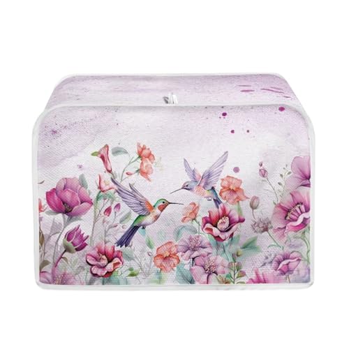 NETILGEN Toaster Cover 2 Slice Bakeware Oven Protector with Top Hanging Hook Kitchen Small Appliance Toaster Bread Maker Dust Cover Purple Floral Hummingbird