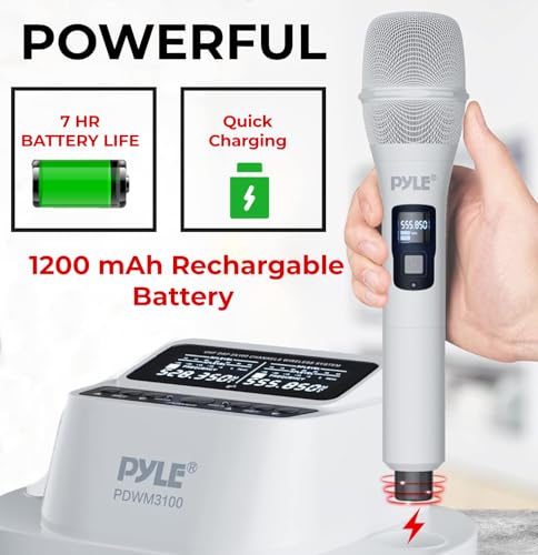 Pyle Wireless Microphones - UHF 2x100 Channel Receiver, Karaoke Microphone with DSP, High-Fidelity, Infrared Sync, Wireless Microphone System for Professional Singers, Stage & Artists