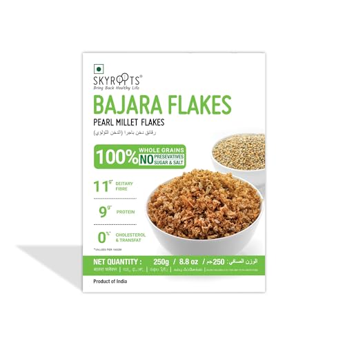 Image of SkyRoots Jowar Flakes & Bajra Flakes Combo 500g - Millet Cereal | Healthy Breakfast Cereal | No Added Sugar | High Fiber | Sorghum Flakes | Pearl Millet Flakes | Ready to Eat Snack | Pack of 2 ( Each 250g)
