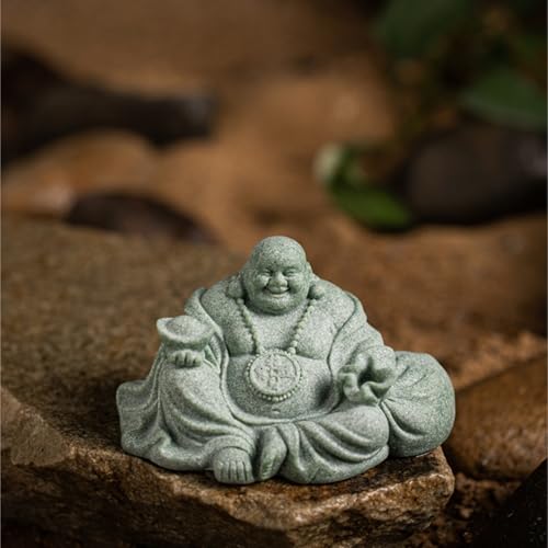 Statue Bouddha Maitreya en grès vert TUSUOD pour thé Kungfu