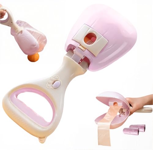 Lonsenbao Dog Pooper Scooper; Portable 2-in-1 Comes with 2 Rolls Bag Accessory and Dispenser; Suitable for Small,Medium and Large Dogs; No Touch; No Handheld Garbage Removal