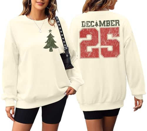 JINTING Christmas Sweatshirts for Women December 25 Graphic Sweater Classic Christmas Tree Pullover Blouse Apricot JINTING Christmas Sweatshirts for Women December 25 Graphic Sweater Classic Christmas Tree Pullover Blouse Apricot