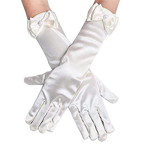 L-Peach Kids Satin Bowknot Formal Gloves Girl's Princess Costume Gloves for Bride Party Halloween Christmas Cosplay