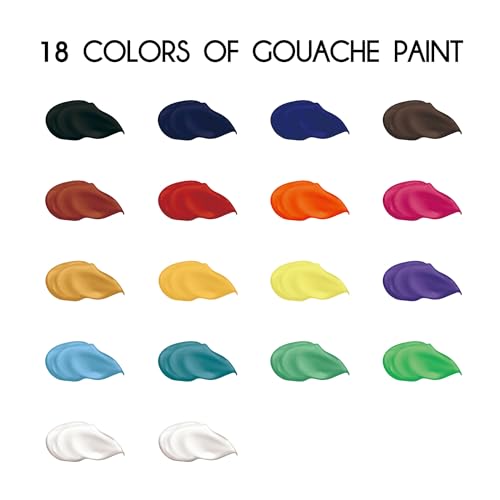 HIMI Conjunto de tinta guache copo de gelatina 18 cores vibrantes tintas não tóxicas com paleta de e