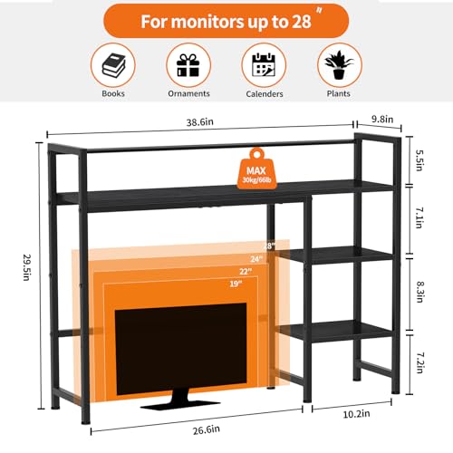 Snughome Desk Shelf, 38.6" Desk Hutch for Computer Monitor, Organizer Shelf, 4 Tier Display Rack, Wood Bookshelf Storage Rack for Home Office Dorm, Black - Image 4