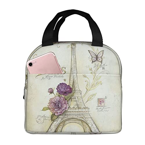 XVBCDFG Bolsa de almuerzo de la Torre Eiffel, caja de almuerzo aislada para mujeres y hombres, bolsa de asas ligera y duradera para la escuela de oficina