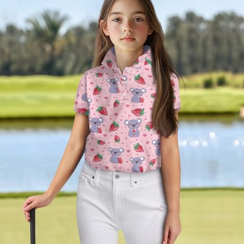 Girls Golf Shirt Short Sleeve Button Up Golf Tennis Shirts Kids Athletic Workout Golf Tops for 5-16 Years Old4