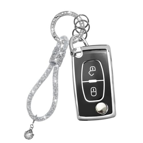 Yumzeco Compatible avec Peugeot Citroen Coque Clé Voiture 2 Boutons, 207 307 308 407 408 C2 C3 C4 C5 C6 C8 Silicone TPU Clé de Voiture avec Lanière Brillante-Noir