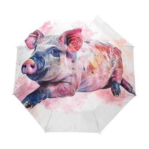 Parapluie automatique robuste et compact motif cochon aquarelle GAIREG