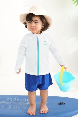 Image of BesserBay Baby Toddler Kids Rashguard Top UPF 50+ Long Sleeve Swim Shirt Zip Up Thumb Holes UV Jacket 12 Months-6 Years