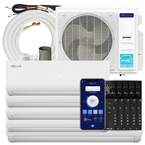 Della 45K BTU ODU Multi Zone AC Five 5 Zone (9K 9K 9K 9K 24K) Mini Split 19 SEER2 208-230V Cools Up to 3100 Sq.Ft, Works with Alexa and Wifi,Energy Efficient, Pre-Charged Heat Pump,16ft Kits