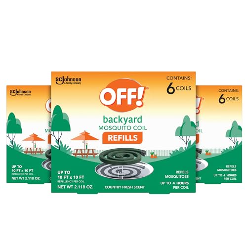 OFF! Backyard Mosquito Coil III Refills Country Fresh Scent Repels Mosquitoes for Patio and Deck Outdoor Use Up to 4 Hours per Coil 6 Count (Pack of 4)