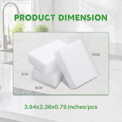 Image of Magic Sponge Eraser 100 Pack, GRS Certified Melamine Sponge | No Scratch & Super Absorbent, Multi-Functional Melamine Cleaning Sponges for Bathroom Window Shoes Kitchen