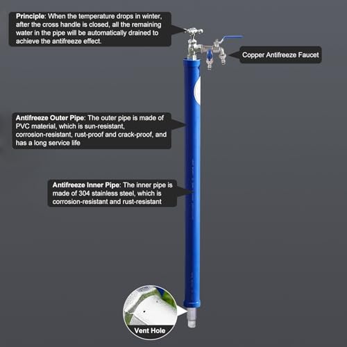 UWYTGF Water Column Garden Faucet Outdoor Vertical Water Column Faucet with Frost Free Sillcock Freestanding Hose Stand for Outdoor Taps Freeze Proof Floor Mount Water Tap for Outdoo,A,120cm/47in