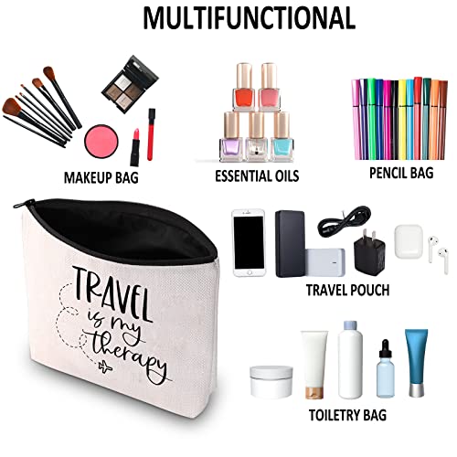 G2Tup Travel Lover Gift Travel Is My Therapy Makeup Bag Adventure Lover Zipper Cosmetic Bag Traveler Themed Gift World-Wide Traveler Zipper Travel Bag (Travel Is My Therapy White Bag) #TOP5