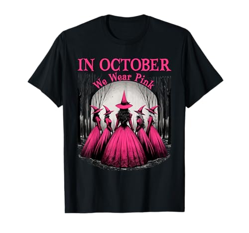 Retro in October We Wear Pink Witch Breast Cancer Awareness T-Shirt
