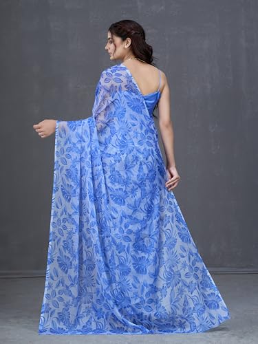 Image of Garden Vareli Nara Chiffon All-Over Floral Print Saree With Blouse Piece