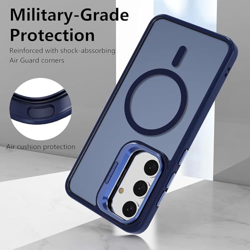 Image of VONZEE PC Compatible For Samsung S24 FE 5G Case,Compatible With Magsafe,Military-Grade Protective Case,Built-In Stash Stand Phone Case,Scratch-Resistant Back Cover,Classic Series|Clear Deep Blue