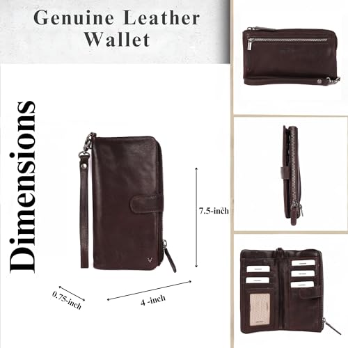 Genuine Leather Wallets for Women, Small Wallet for Ladies Zipper Coin Purse Credit Card Holder with detachable wristlet (Chestnut)4