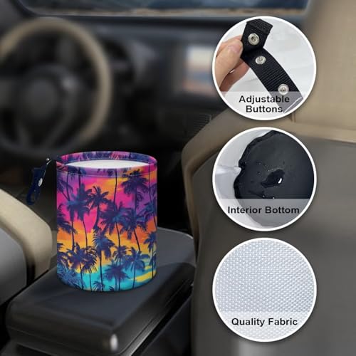 Image of Colorful Palm Car Trash Bag, Cars Trash Can - Cute, Portable, Collapsible for Back Seat, Floor, or Hanging Headrest Waste Basket - Car Garbage Accessory
