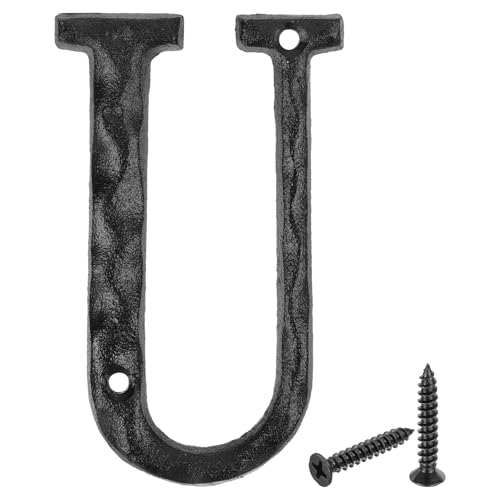 QUARKZMAN Letra para Casa, U, 14 x 0.7cm Letras de Hierro Fundido, Metal Alfabeto DIY Vintage, para Pared, Casa, Calle, Oficina, Buzón, con 2 Tornillos, Negro