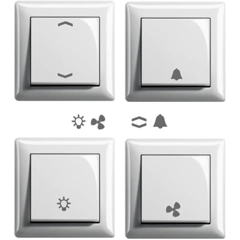 Generisch 4 símbolos de interruptor, 1 luz, 1 ventilador, 1 Peil arriba y abajo, 1 pegatina con símbolo de campana, pegatina de silueta Cover