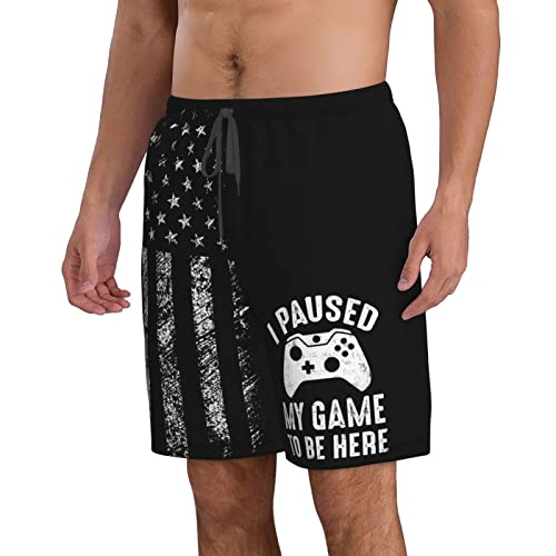 Cute I PAU-SED My Game to Be Here Mens Swim Trunks Men's Shorts Swimwear Bathing Suits Men Beach Shorts with Pockets3