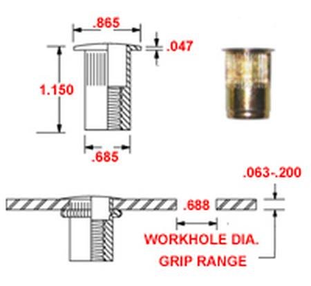 SKL500-13-200 Steel Thin-NUT Large Flange, Gold ZINC Finish 1/2-13 x .063-.200 Grip Range (Pack of 25)