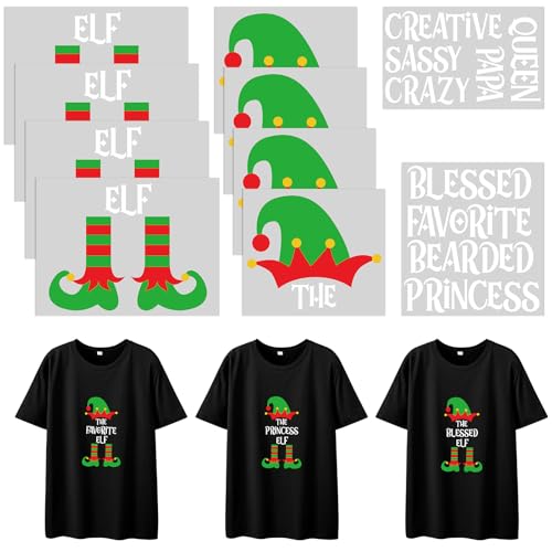 Gueevin 10 Pcs the Sarcastic Elf Family Iron on Sticker Christmas Heat Transfers Vinyl Decal for Christmas Family Matching Patches the Elf Shirt Clothes Bag Pillow DIY Craft Supplies (Normal Size)