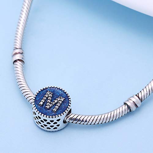 Soukiss Alphabet A-Z Cubic Stone Charms Solid 925 Sterling Silver Blue Ocean Letter Beads For Snake Chain Bracelet (Letter M) #TOP2
